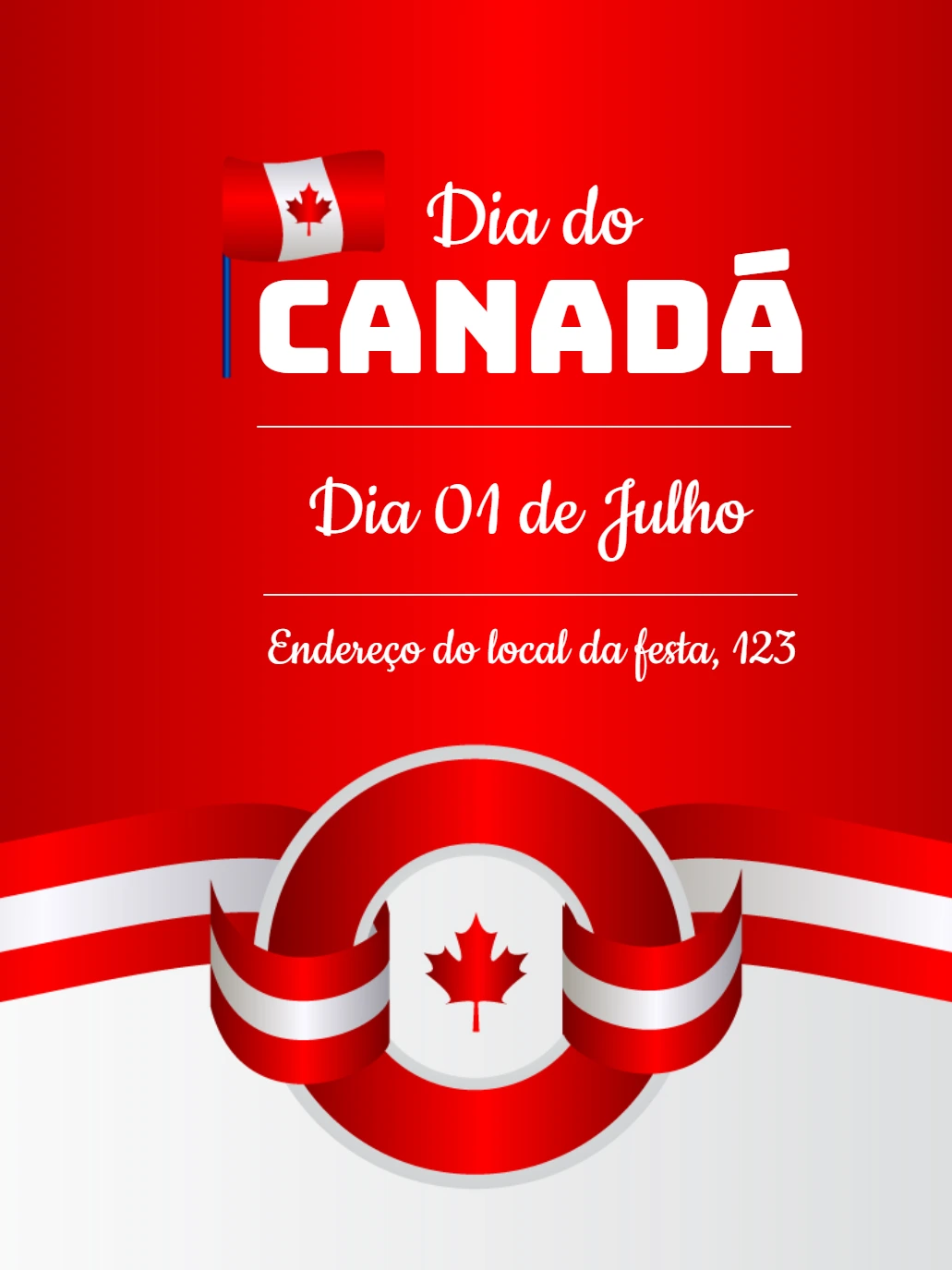 Convite Dia do Canadá com bandeira para Editar Online