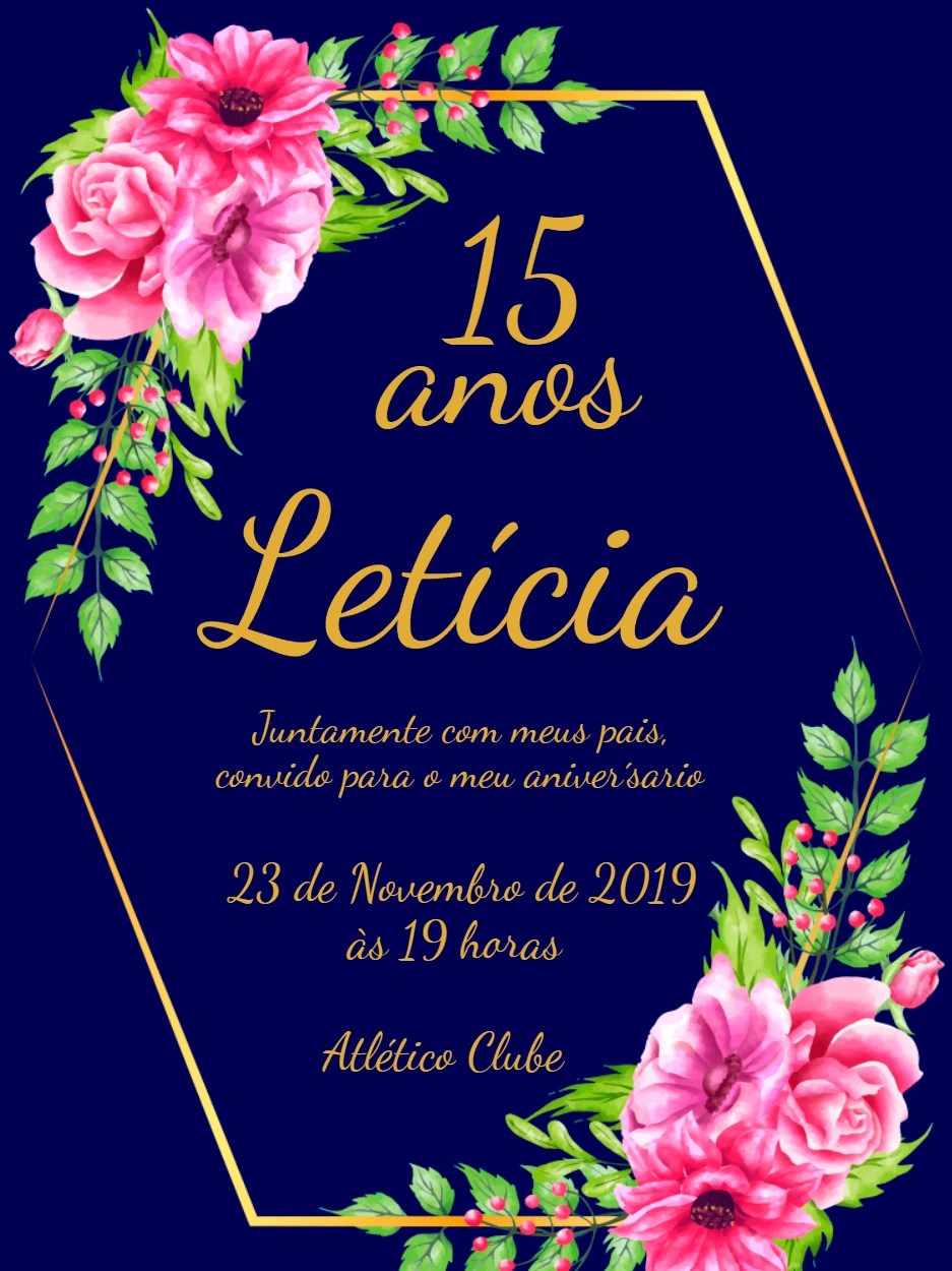 Convite 15 anos Floral Moderno Editável Online