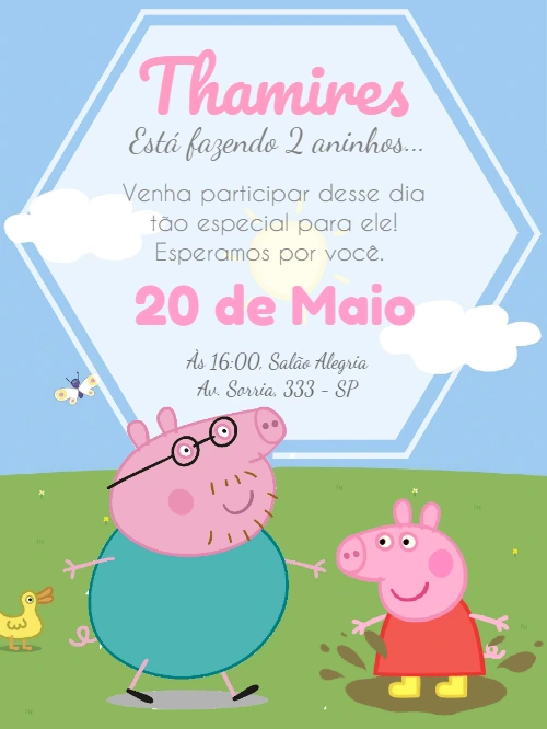 Convite de Aniversário Peppa Pig para Editar Online