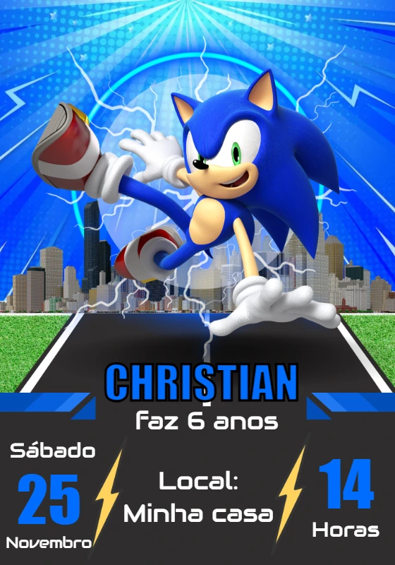 Convite de Aniversário Sonic para Editar e Enviar Online