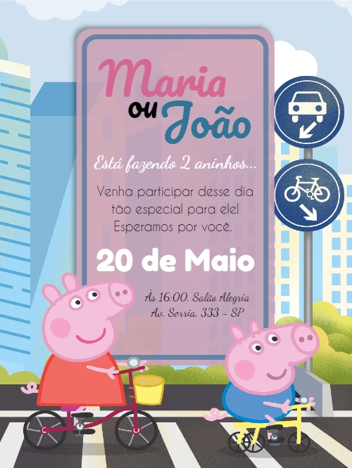 Convite de Aniversário Peppa Pig para Editar Online