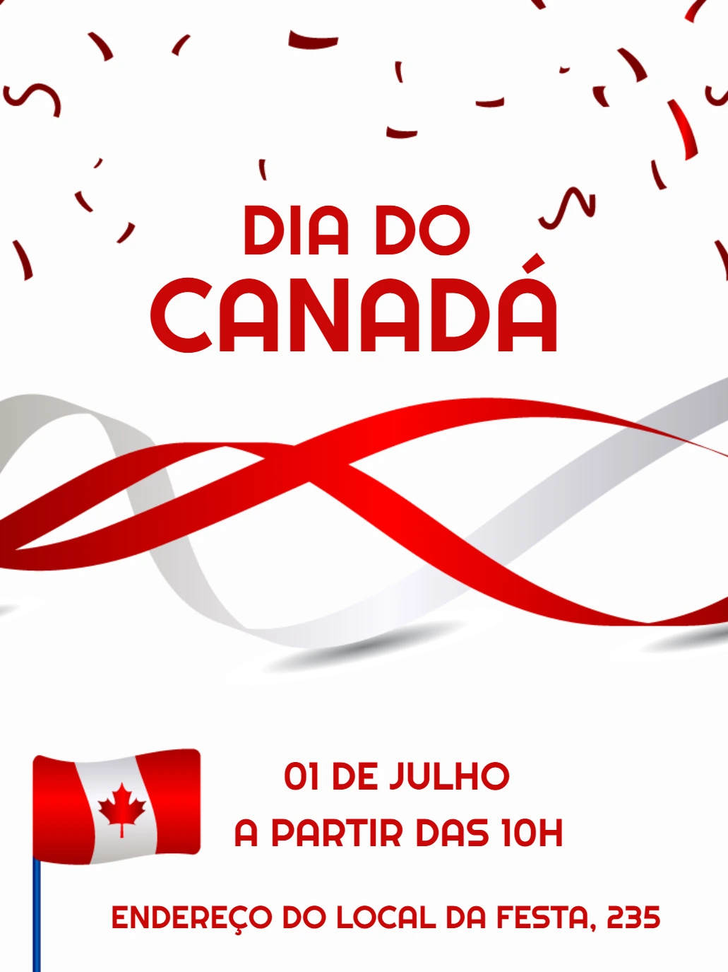 Convite Dia do Canadá com Bandeira para Editar Online
