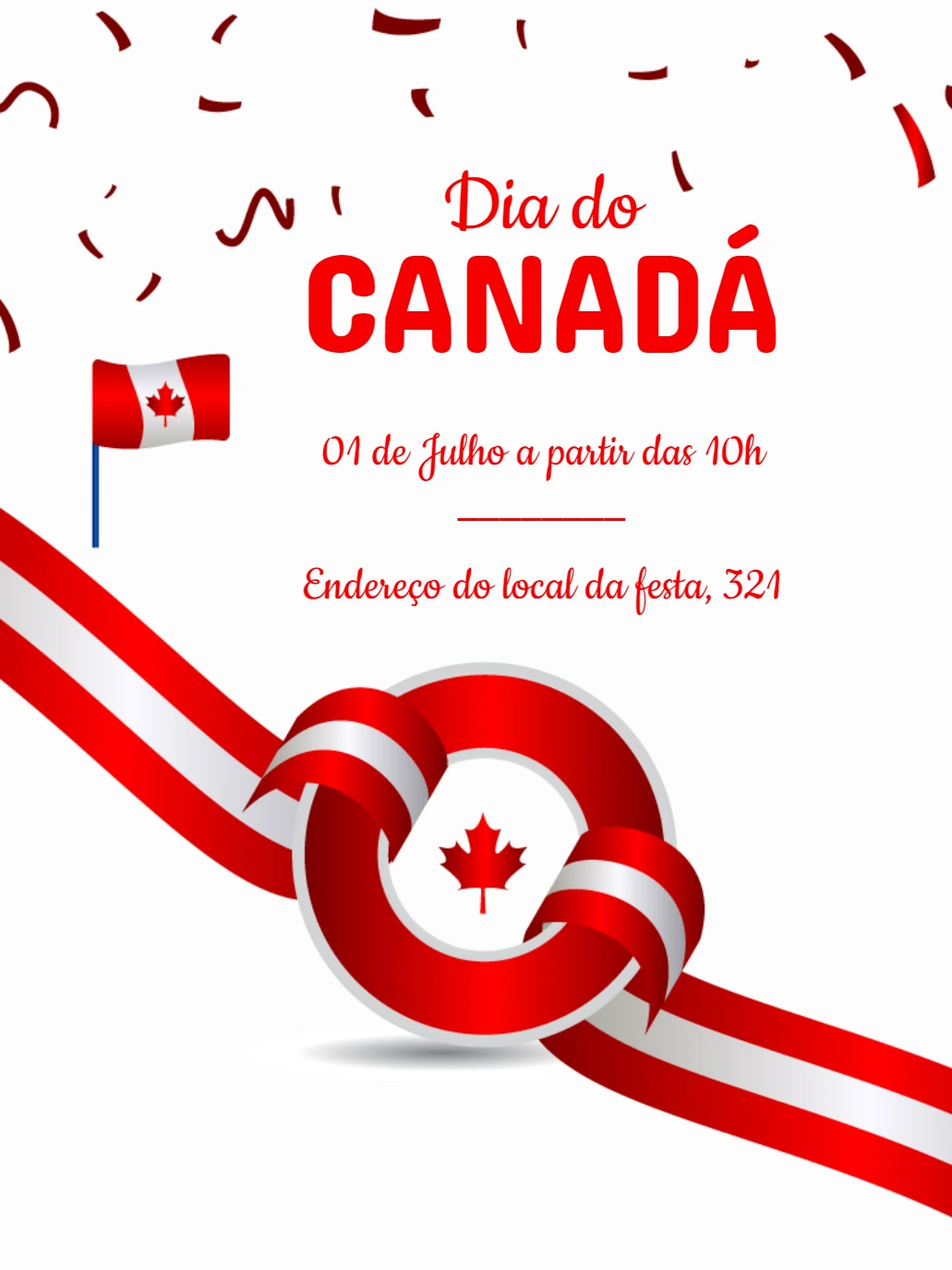 Convite Dia do Canadá com Bandeira e Fita para Editar Online
