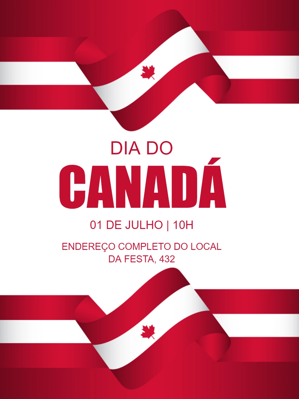 Convite Dia do Canadá com Bandeira para Editar Online