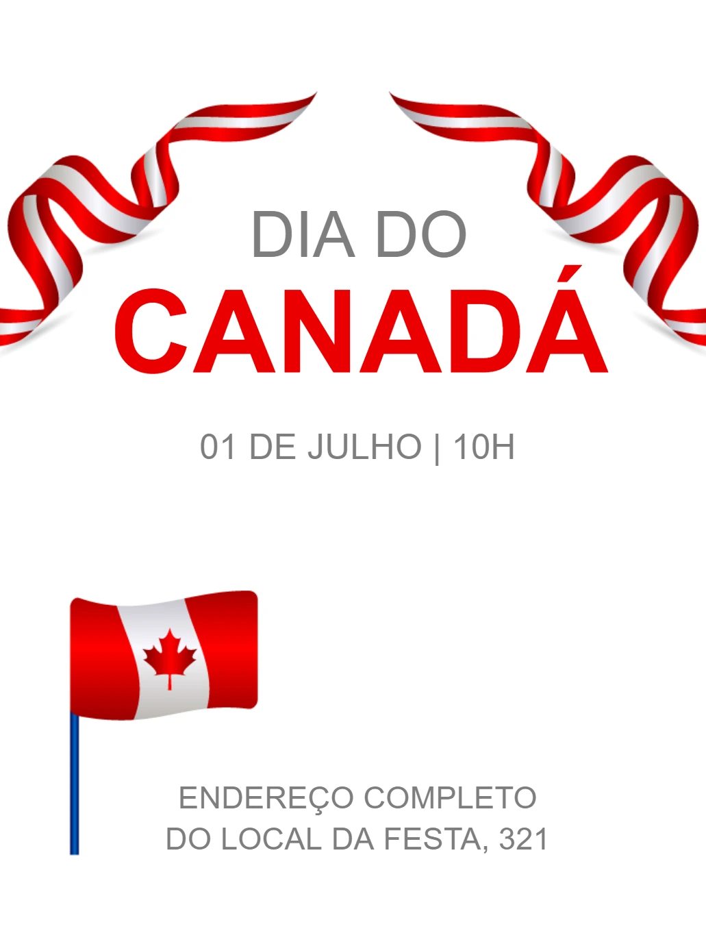 Convite Dia do Canadá com Bandeira para Editar Online