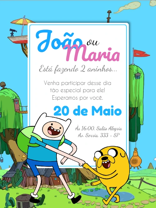 Convite de Aniversário Hora de Aventura para Editar Online