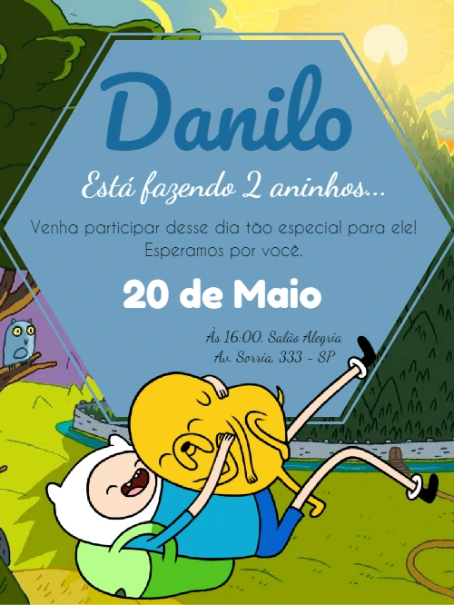 Convite de Aniversário Hora de Aventura com Finn e Jake para Editar