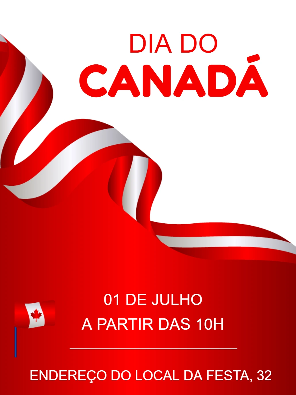 Convite Dia do Canadá com Bandeira para Editar Online