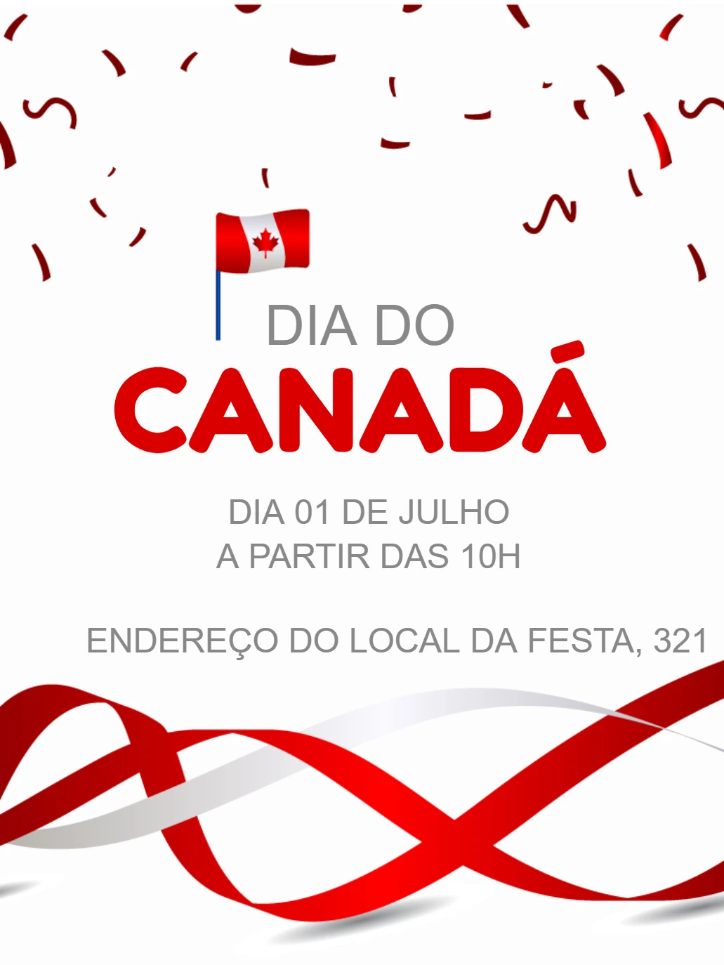 Convite Dia do Canadá com Bandeira para Editar Online