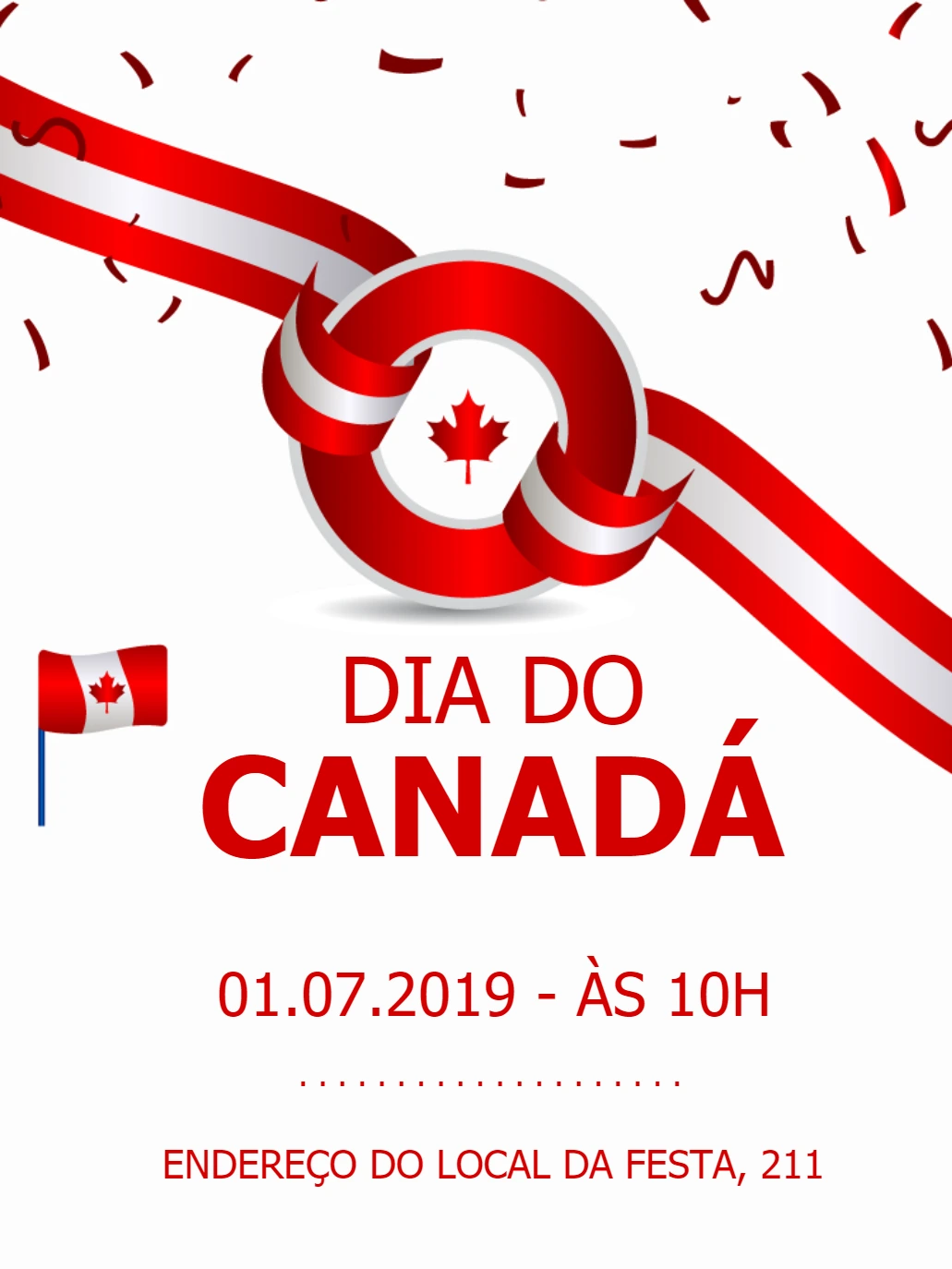 Convite Dia do Canadá com Bandeira para Editar Online