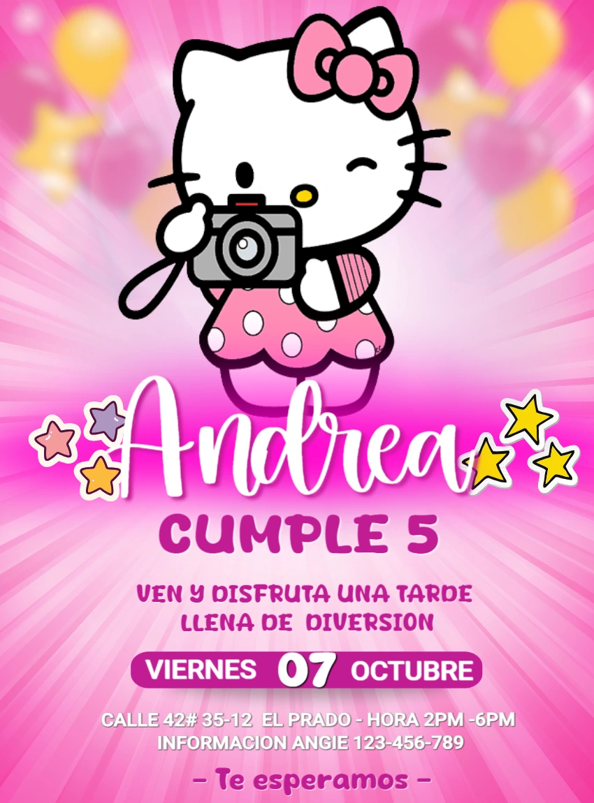 Invitación de Cumpleaños de Hello Kitty Rosa para Editar