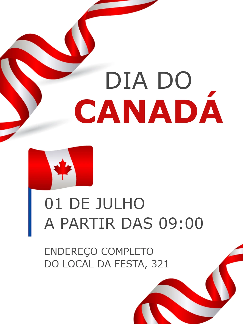 Convite Dia do Canadá com Bandeira para Editar Online