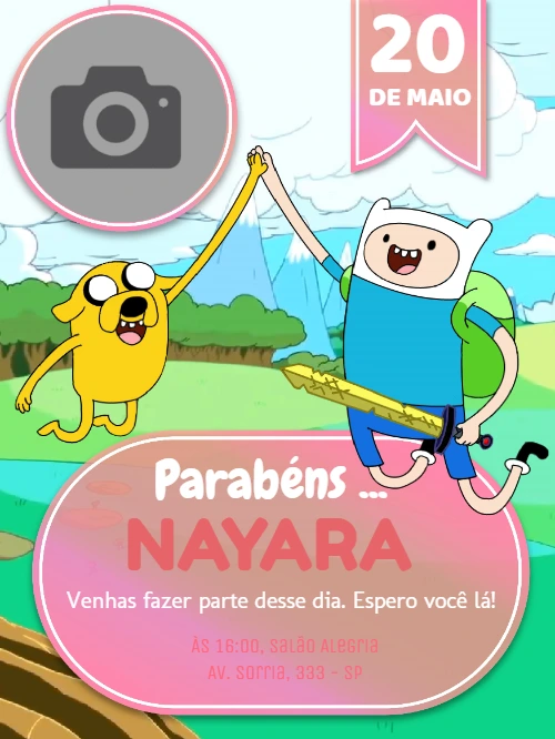 Convite de Aniversário Hora de Aventura com Foto para Editar