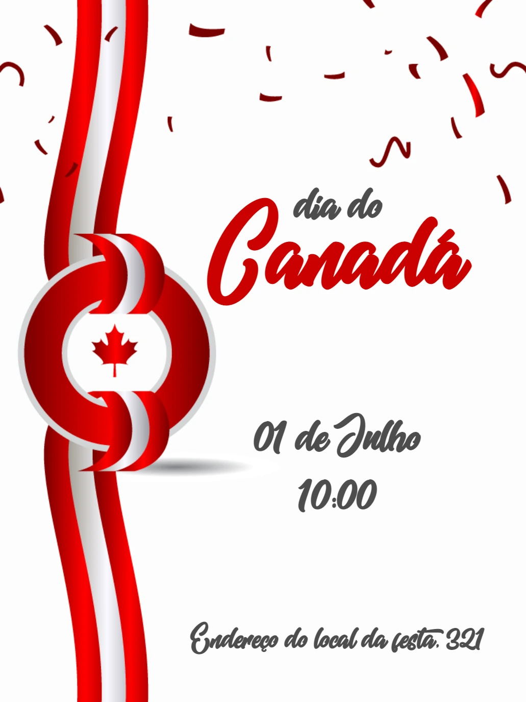 Convite Dia do Canadá com Bandeira para Editar Online