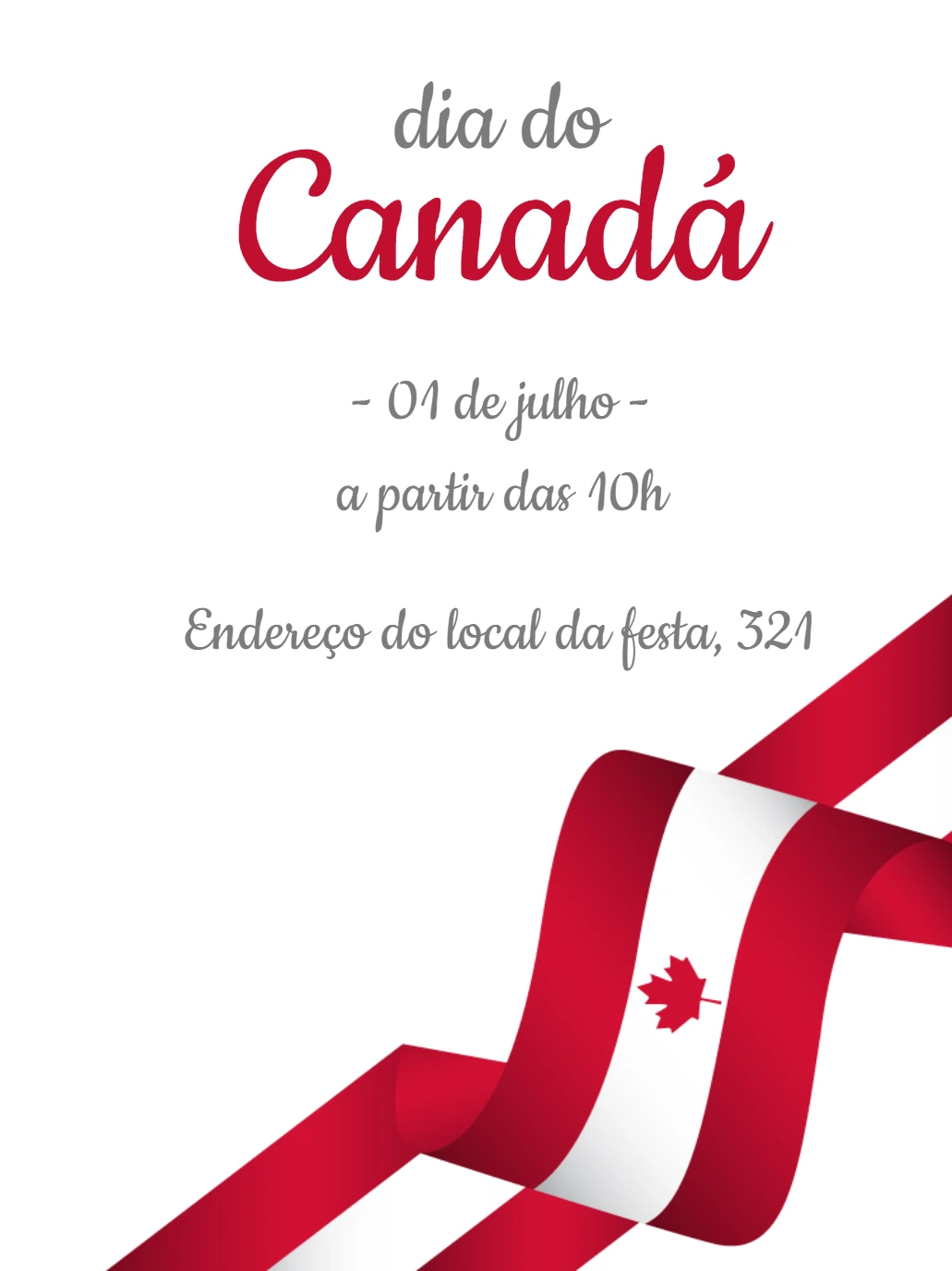 Convite Dia do Canadá com Bandeira para Editar Online