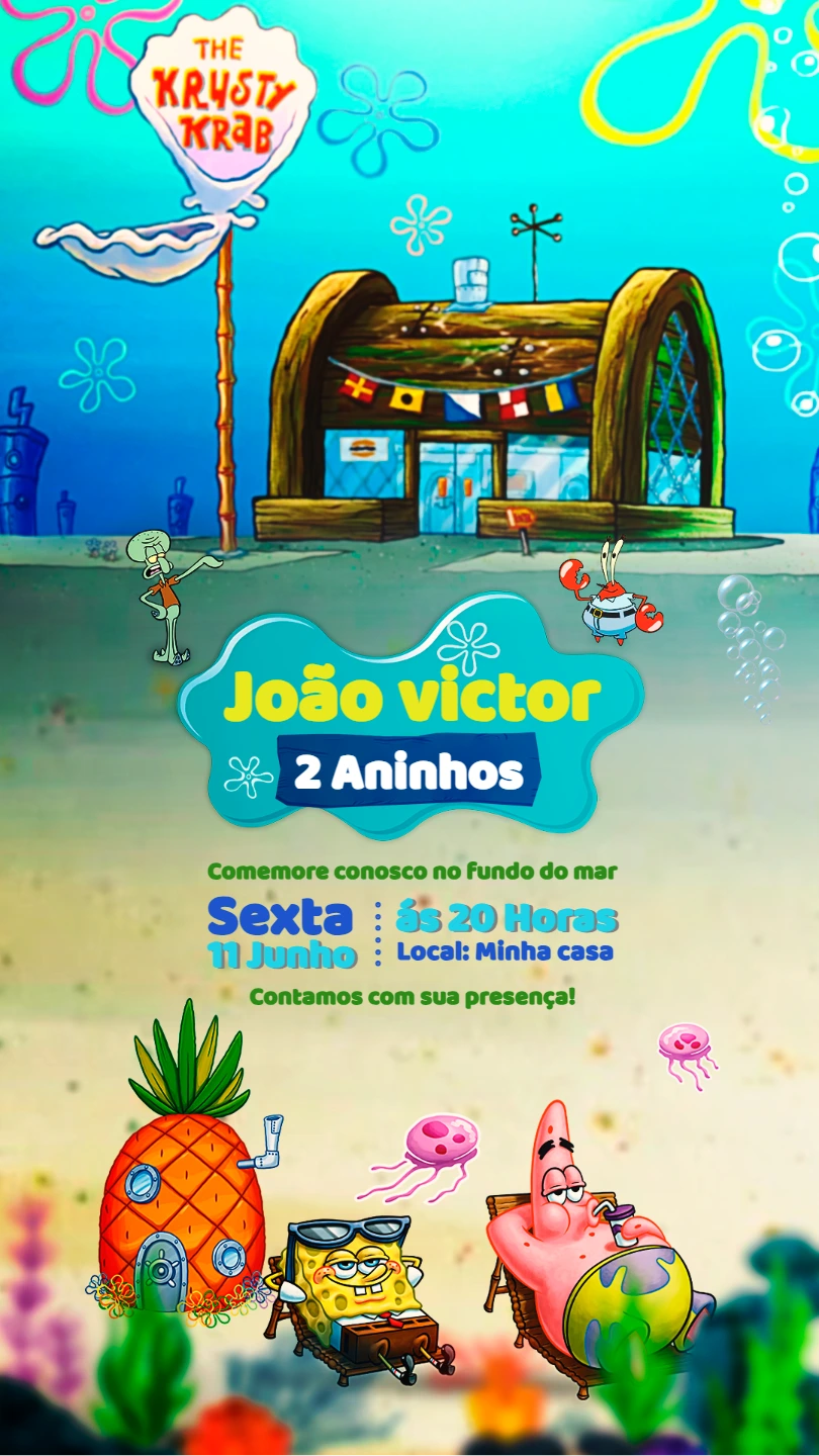 Convite de Aniversário Bob Esponja e Turma para Editar Online