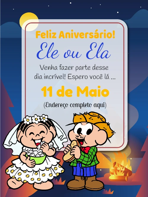 Convite Aniversário Festa Junina Turma da Mônica para Editar