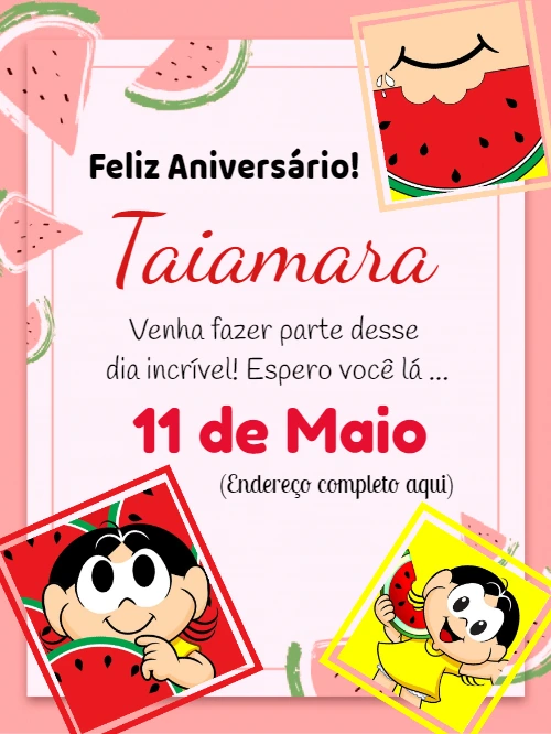 Convite de Aniversário Magali Turma da Mônica para Editar