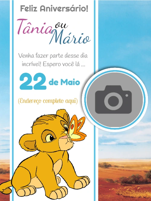 Convite Aniversário Rei Leão Baby para Editar com Foto