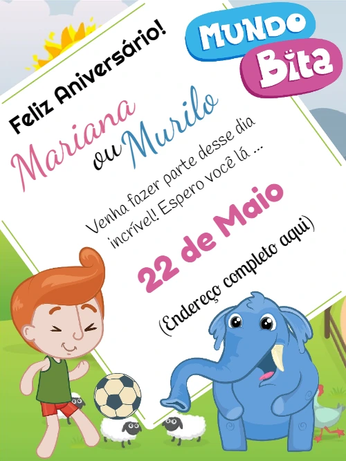 Convite de Aniversário Mundo Bita para Editar Online