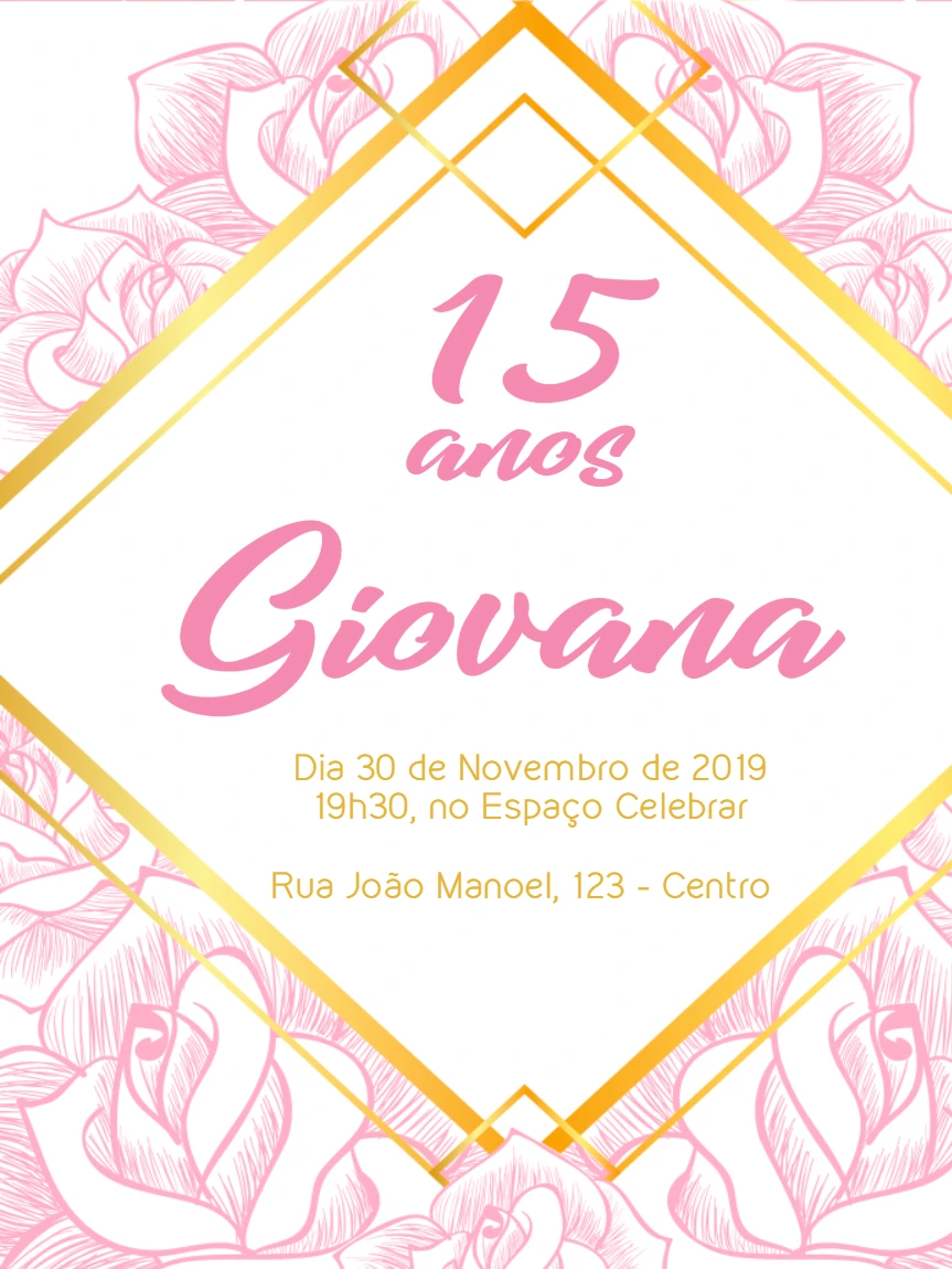 Convite 15 anos Floral Dourado Provençal para Editar Online