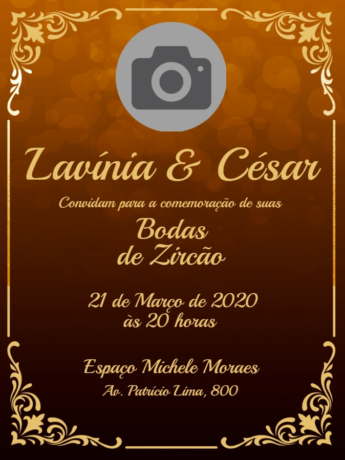 Convite Bodas de Zircão com Foto para Editar Online