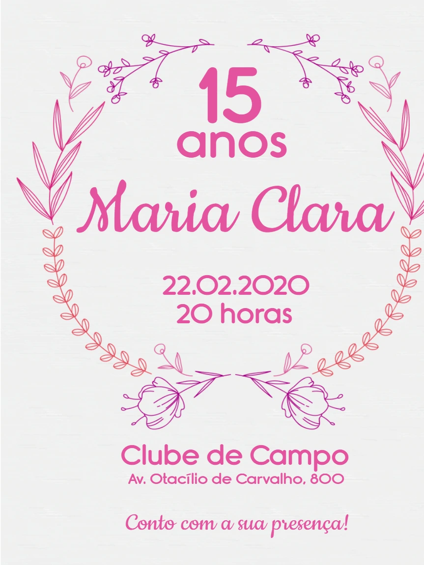 Convite de 15 Anos Floral Minimalista para Editar Online