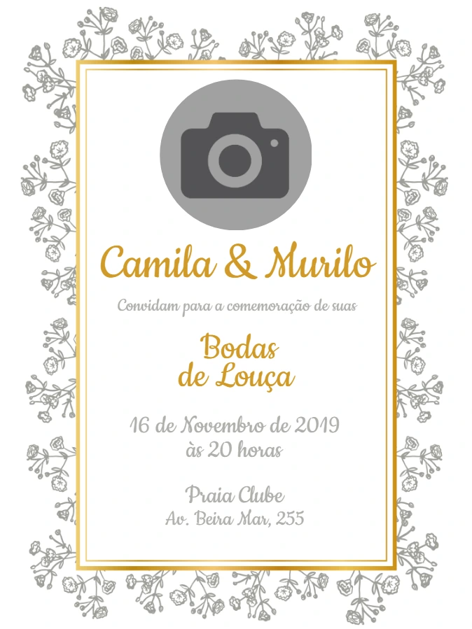 Convite Bodas de Louça com Foto para Editar Online