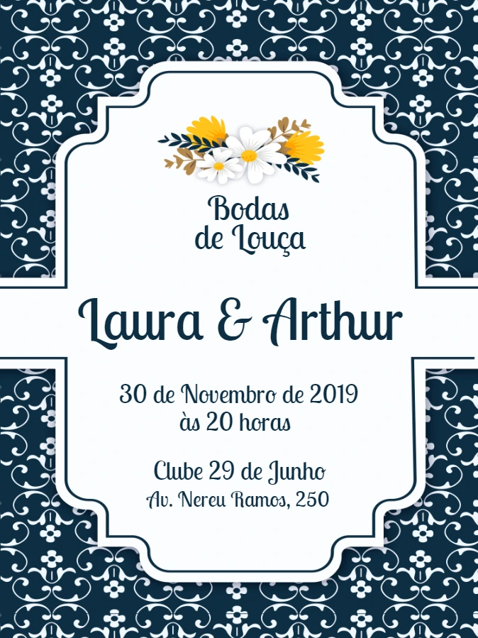 Convite Bodas de Louça Floral Elegante para Editar Online