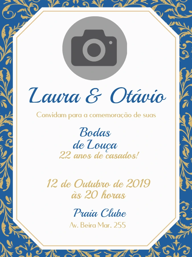 Convite Bodas de Louça com Foto para Editar Online
