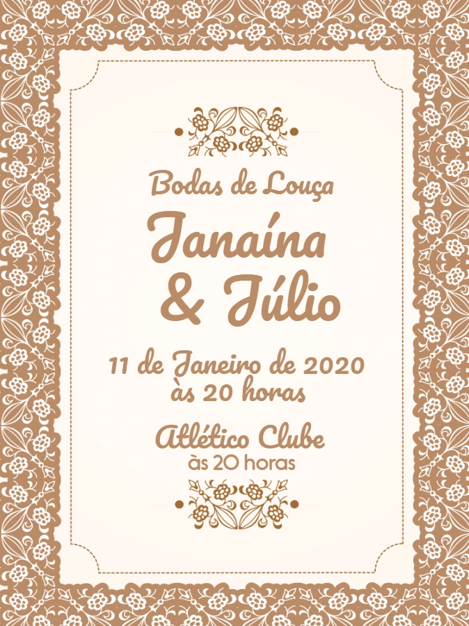 Convite Bodas de Louça Rústico para Editar Online