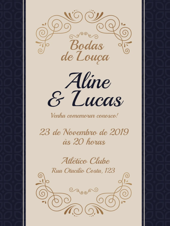 Convite Bodas de Louça Elegante para Editar Online e Imprimir