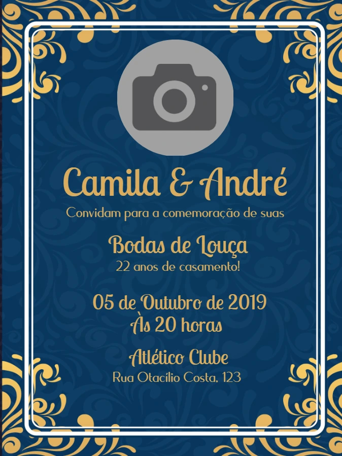 Convite de Bodas de Louça com foto para Editar Online