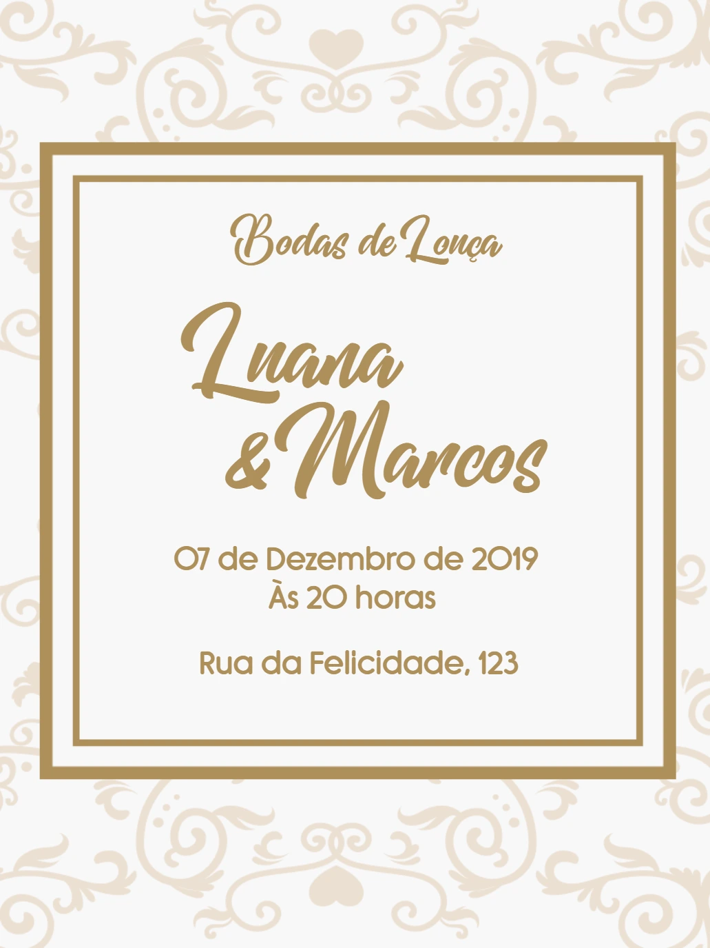 Convite Bodas de Louça Elegante para Editar Online