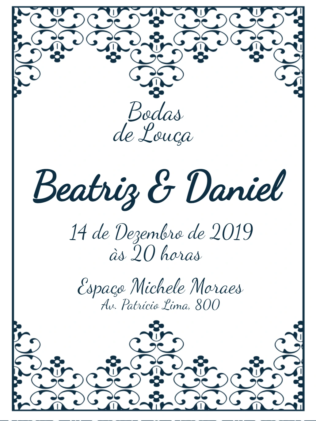 Convite de Bodas de Louça com Borda Elegante para Editar