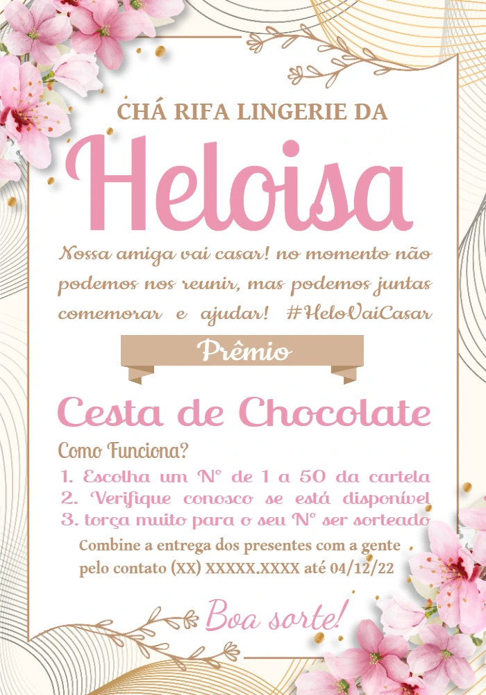 Convite Chá Rifa Lingerie Floral para Editar Online