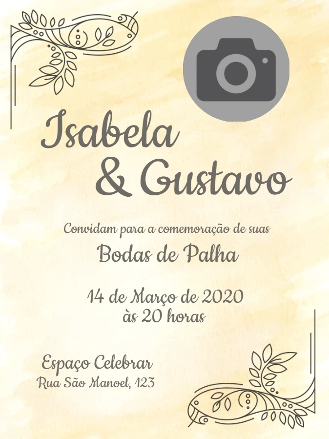 Convite Bodas de Palha com Foto para Editar Online