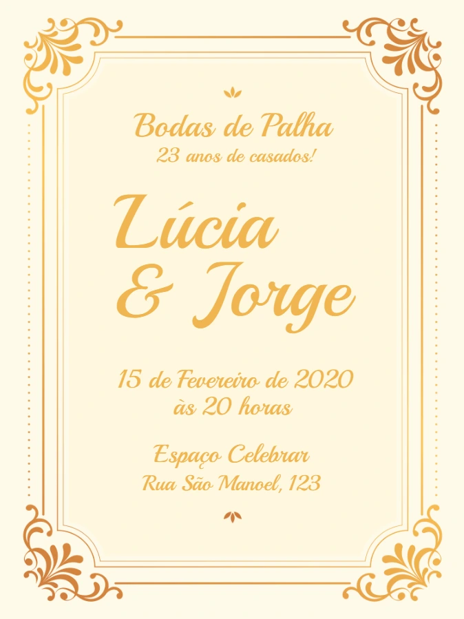 Convite Bodas de Palha Elegante para Editar Online