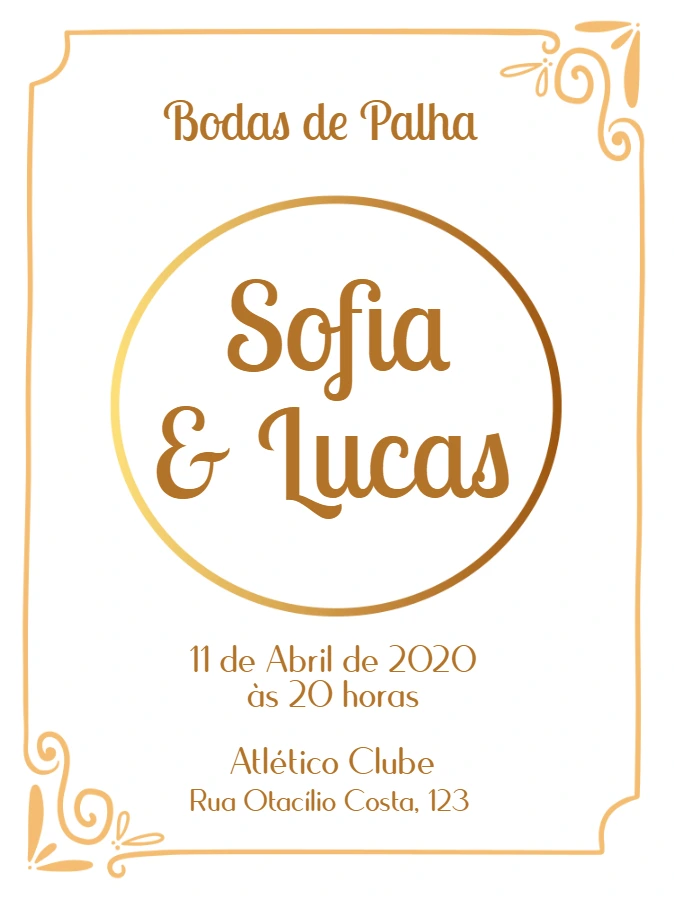Convite Bodas de Palha Elegante Dourado para Editar Online