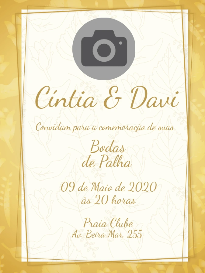 Convite Bodas de Palha com Foto para Editar Online