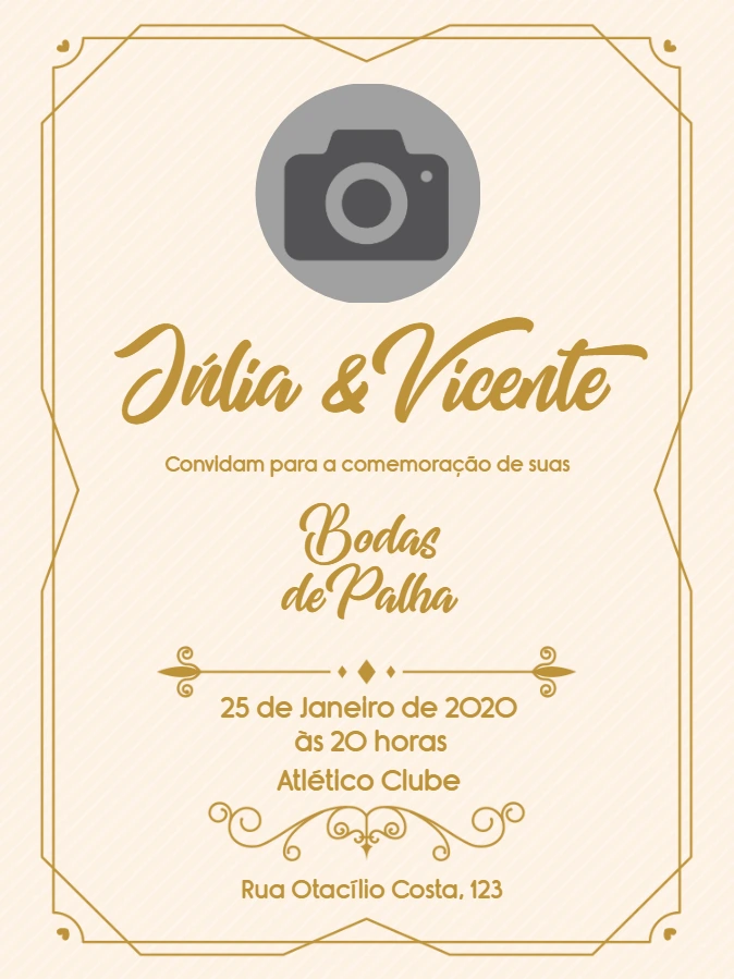 Convite Bodas de Palha com Foto para Editar Online