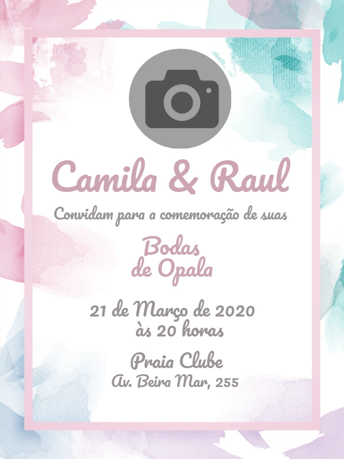 Convite Bodas de Opala com Foto para Editar Online