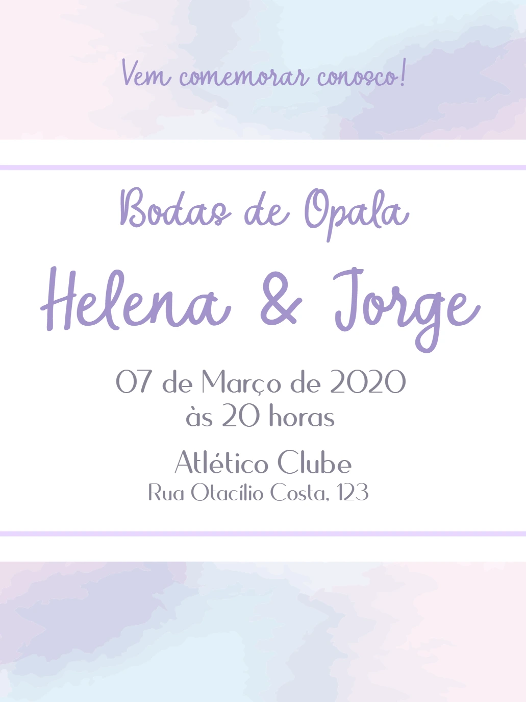 Convite Bodas de Opala com Fundo Aquarela para Editar Online