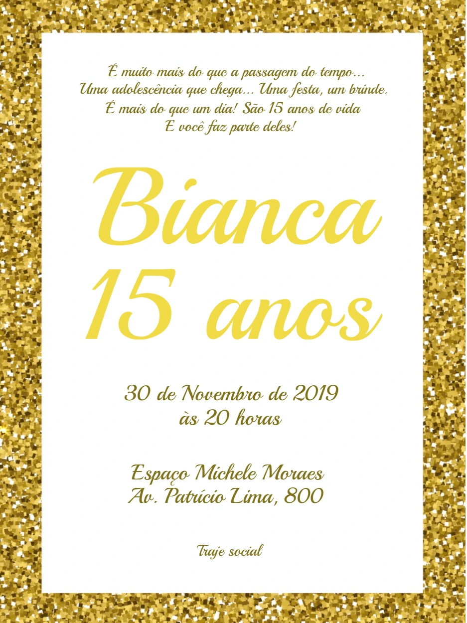 Convite de 15 anos Dourado Luxuoso para Editar Online