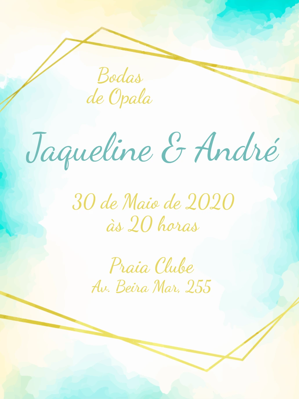 Convite Bodas de Opala Aquarela Turquesa para Editar Online