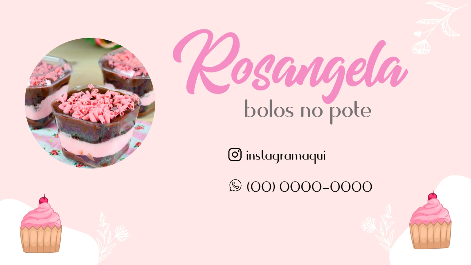 Cartão de Visita Bolos no Pote Rosa para Editar Online