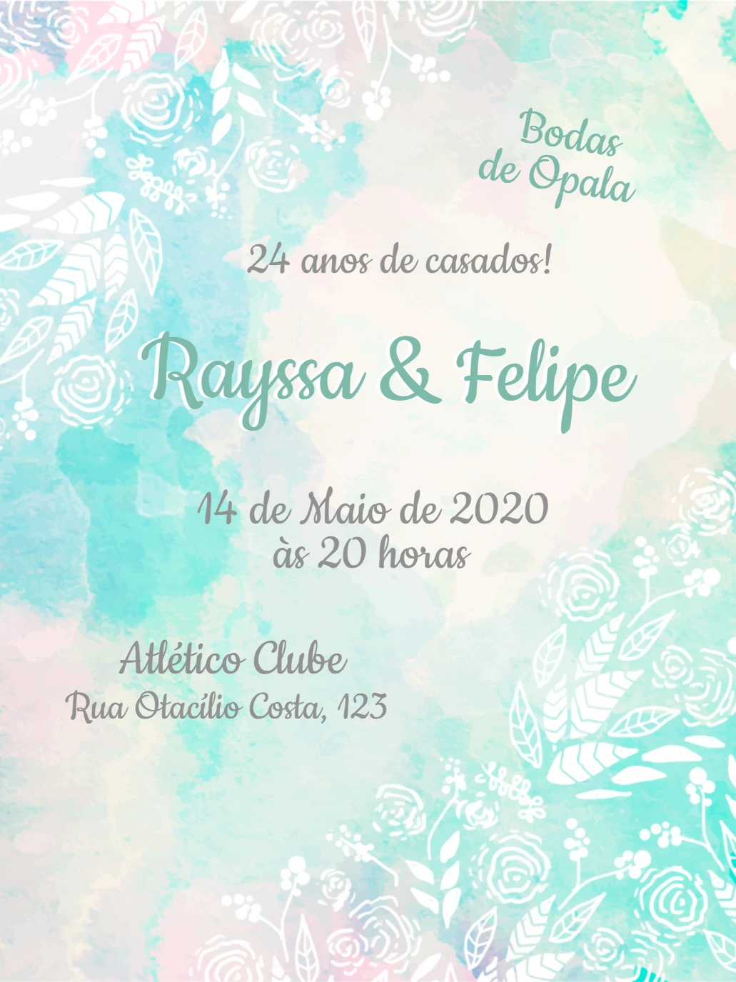 Convite Bodas de Opala Floral Aquarela para Editar Online
