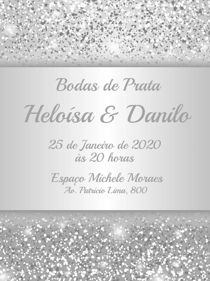 Convite Bodas de Prata com Glitter Prateado para Editar Online
