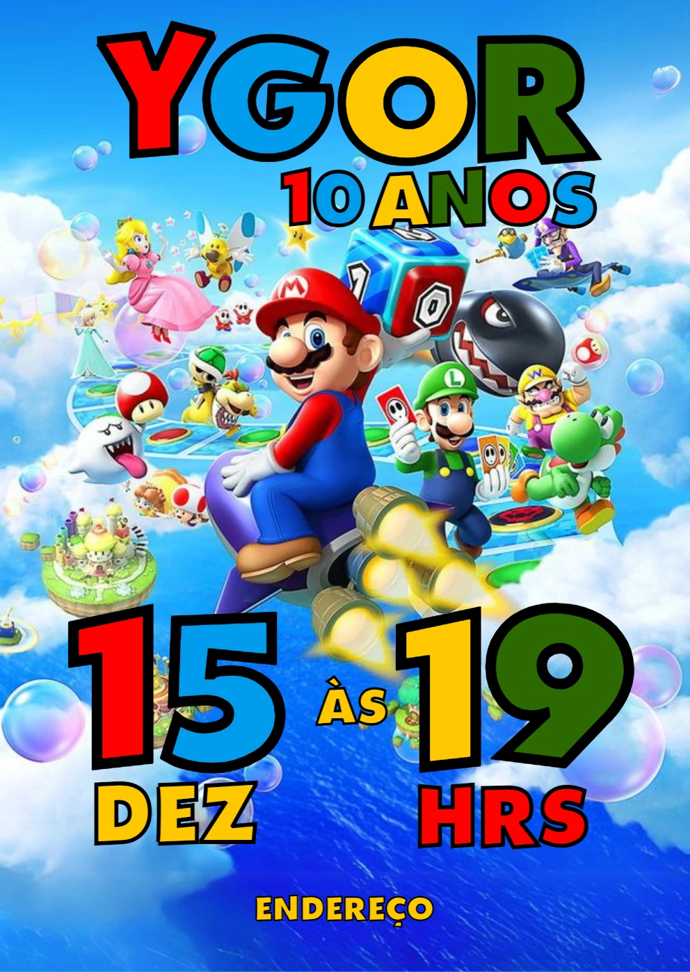 Convite de Aniversário Super Mario Bros para Editar Online