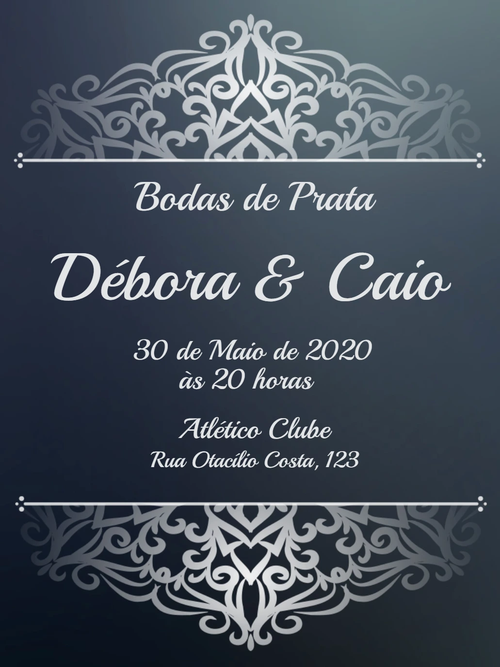 Convite Bodas de Prata Elegante com Arabescos para Editar